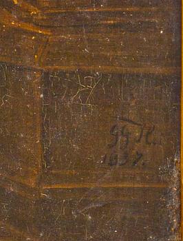 OKÄND KONSTNÄR, olja på pannå, otydligt monogramsignerad och daterad 1837.
