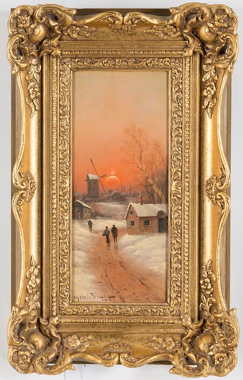 NILS HANS CHRISTIANSEN, olja på pannå, 4 st, signerade NH Christiansen RA. C.