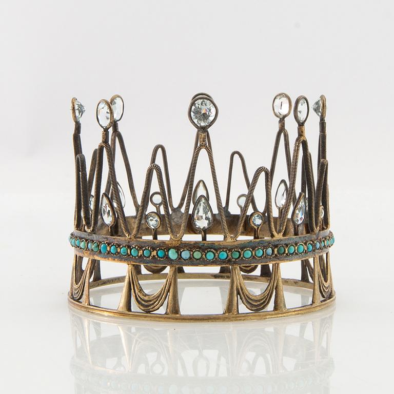 Bride's crown of gilded silver with turquoises and colourless stones, Stockholm 1936.