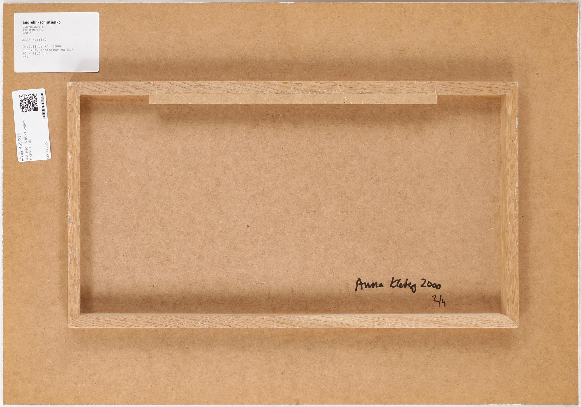 ANNA KLEBERG, C-print laminerat på MDF, signerad och daterad 2000 och numrerad 2/4 a tergo.