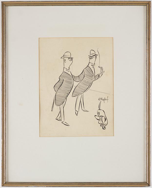 CARL KYLBERG, indian ink, signed CKylberg. "Två herrar på promenad".