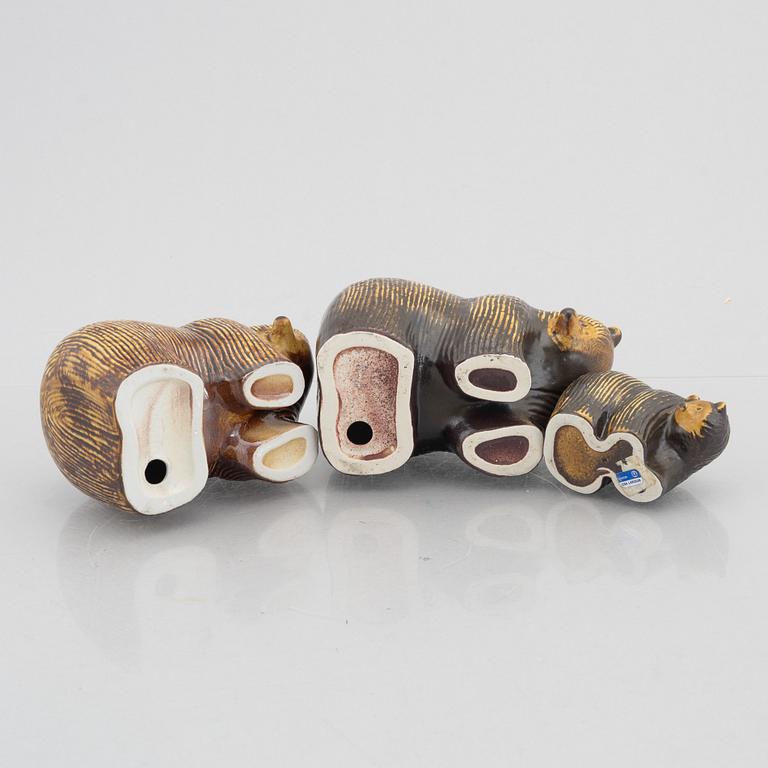 Lisa Larson, three bear stoneware figurines from the series "Lillskansen", Gustavsberg, Sweden.