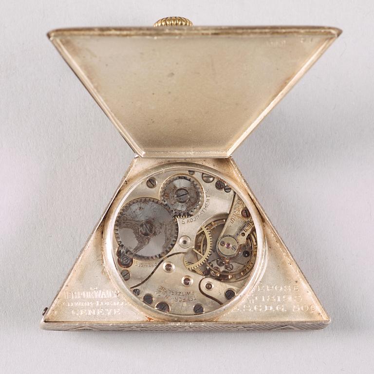 A silver triangular Masonic watch, Tempor Watch Co, ca 1940.