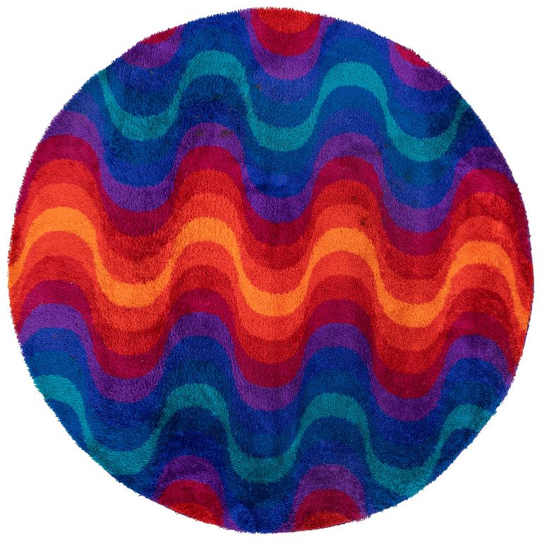 Verner Panton, matta, "Wave", maskingjord rya, diameter ca 243 cm, Unika Vaev, Danmark.