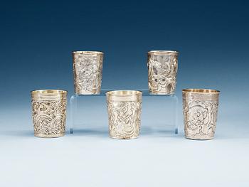 Five Russian 18th century silver beakers, marked Moscow.