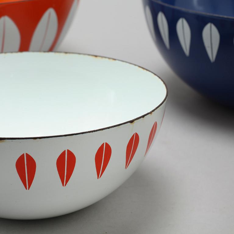 Four 1950/60s bowls in enameled metal from the Cathrine collection, designed by Grete Prytz Kittelsen for Cathrineholm.