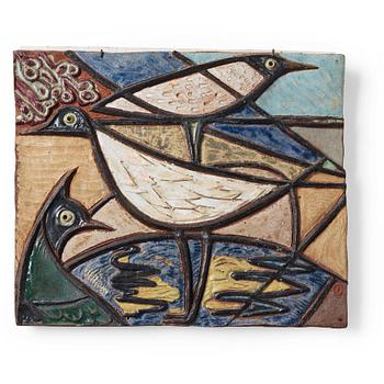 217. Tyra Lundgren, a stoneware relief 'Shore birds', Sweden 1950's.