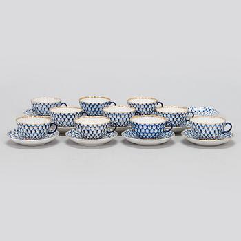 A 52-piece Lomonosov 'Cobalt Net' porcelain set for coffee and tea, USSR.