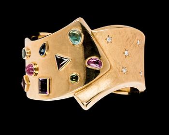 108. BRACELET, gold with tourmalines, amethyst, sapphire etc and brillant cut diamonds, tot. app. 0,50 ct.