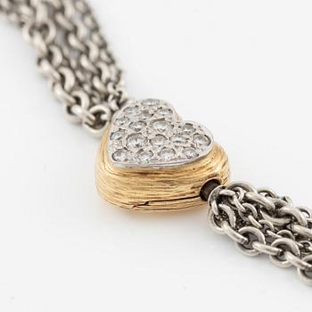 Necklace, Ole Lynggaard, with heart-shaped clasp in 18K gold set with brilliant-cut diamonds, chain in silver with four strands.