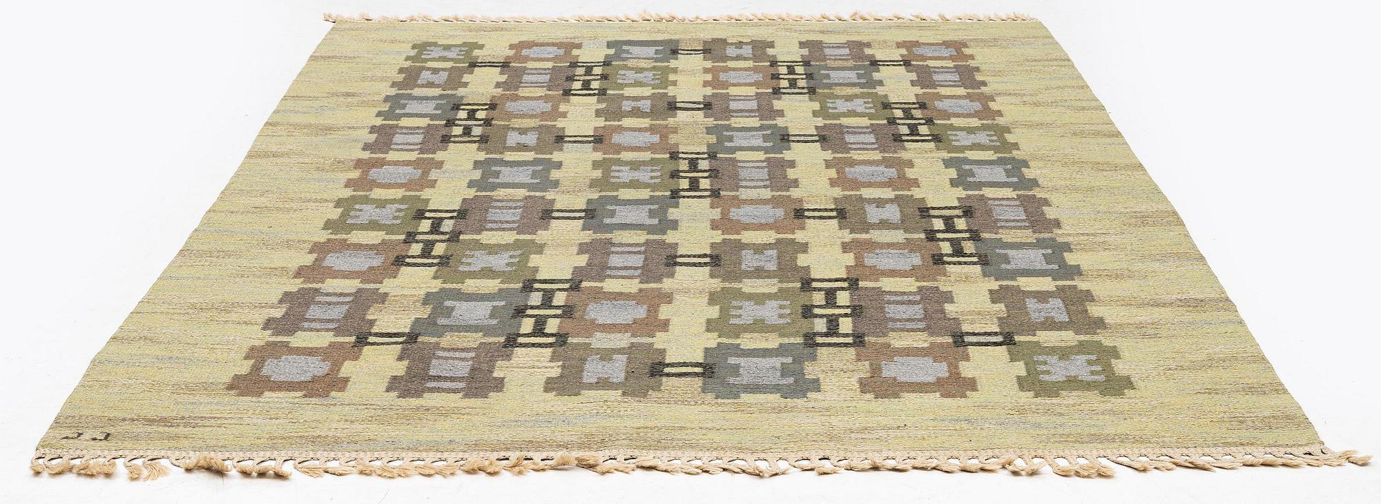 Judith Johansson, a carpet, 'Squares', flat weave, c. 286 x 200 cm, signed JJ.