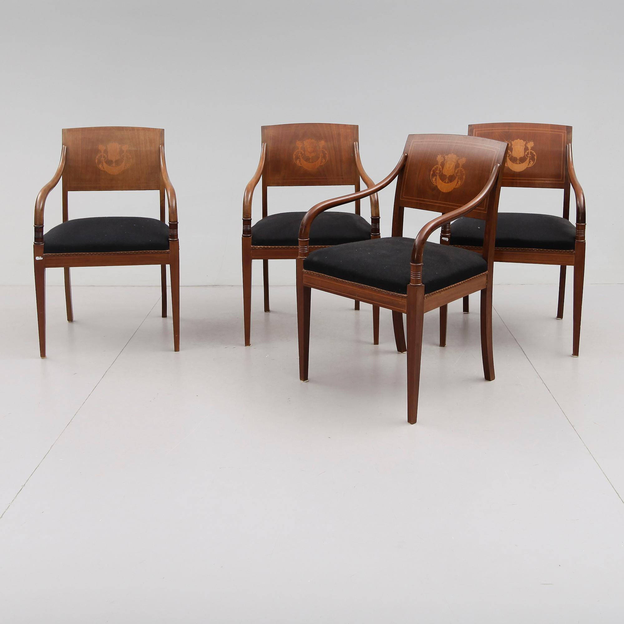 KARMSTOLAR, 4 st, empire, Danmark, 1800-talets första hälft.