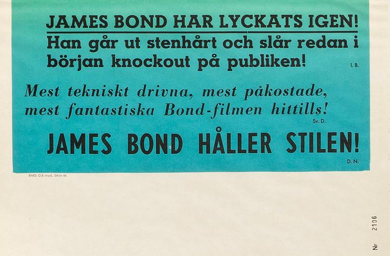Filmaffisch James Bond "Åskbollen (Thunderball) 1966, numrerad 2106.