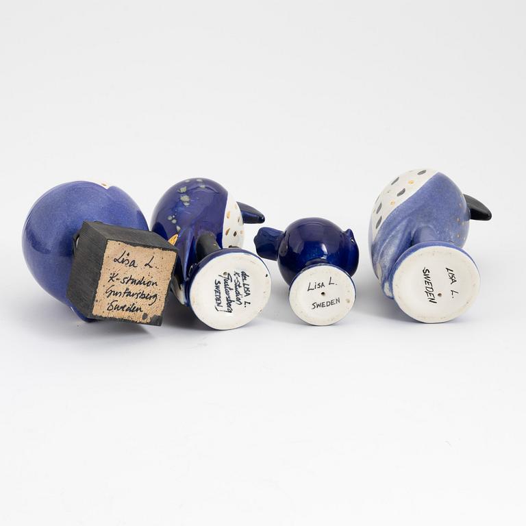 Lisa Larson, skulpturer, 4 st, stengods, K-Studion. Gustavsberg.