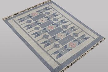 Ingegred Silow, a flat weave carpet, signed IS, ca 197 x 137 cm.