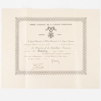 Legion of Honor, France, Commander's cross, in case with document.