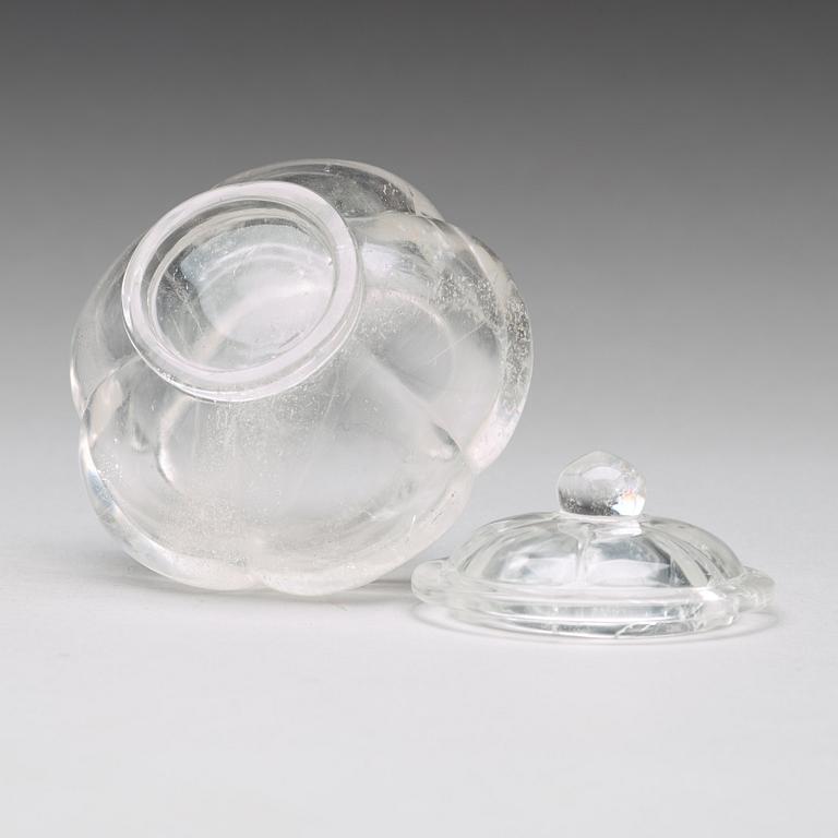 A Chinese rock crystal bowl with cover, 20th Century.