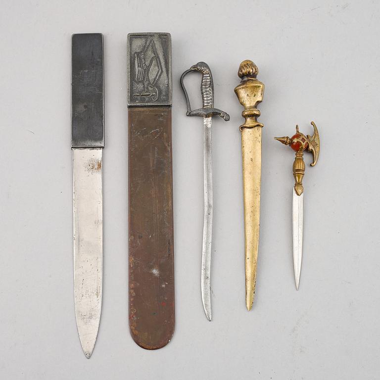 Five letter openers, 19th/20th century.