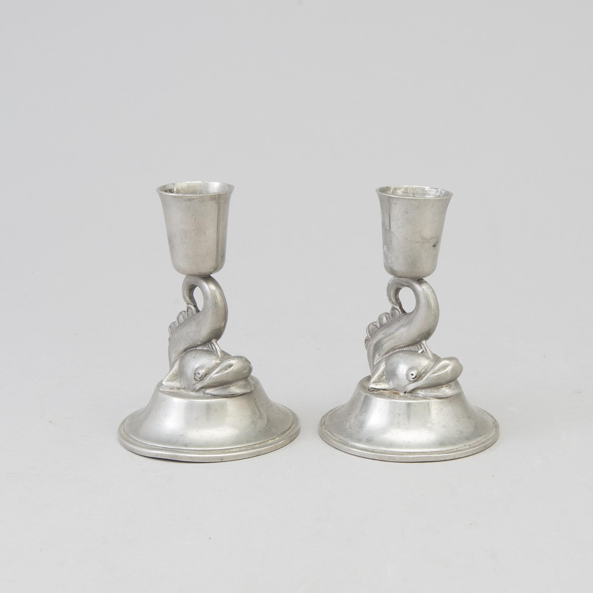 A pair Art Déco pewter candlestisks from Ystad Tenn, 1938.