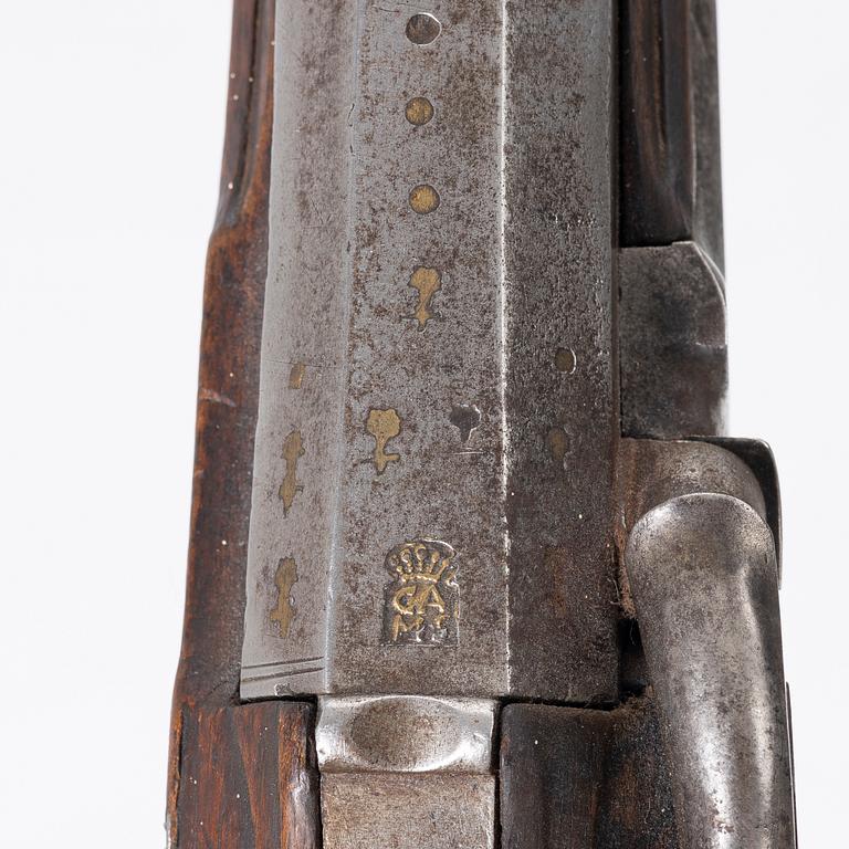 Percussion-lock rifle, converted from flintlock, signed Reichardt Stockholm (Johan R. 1730–1806, master in Stockholm 1767).