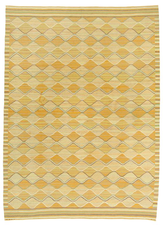 Barbro Nilsson, CARPET. "Spättan gul". Flat weave. 353,5 x 253 cm. Signed AB MMF BN.