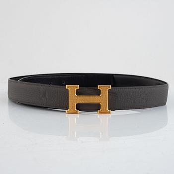 Hermès, belt, "H Guillochee belt buckle & reversible leather strap".