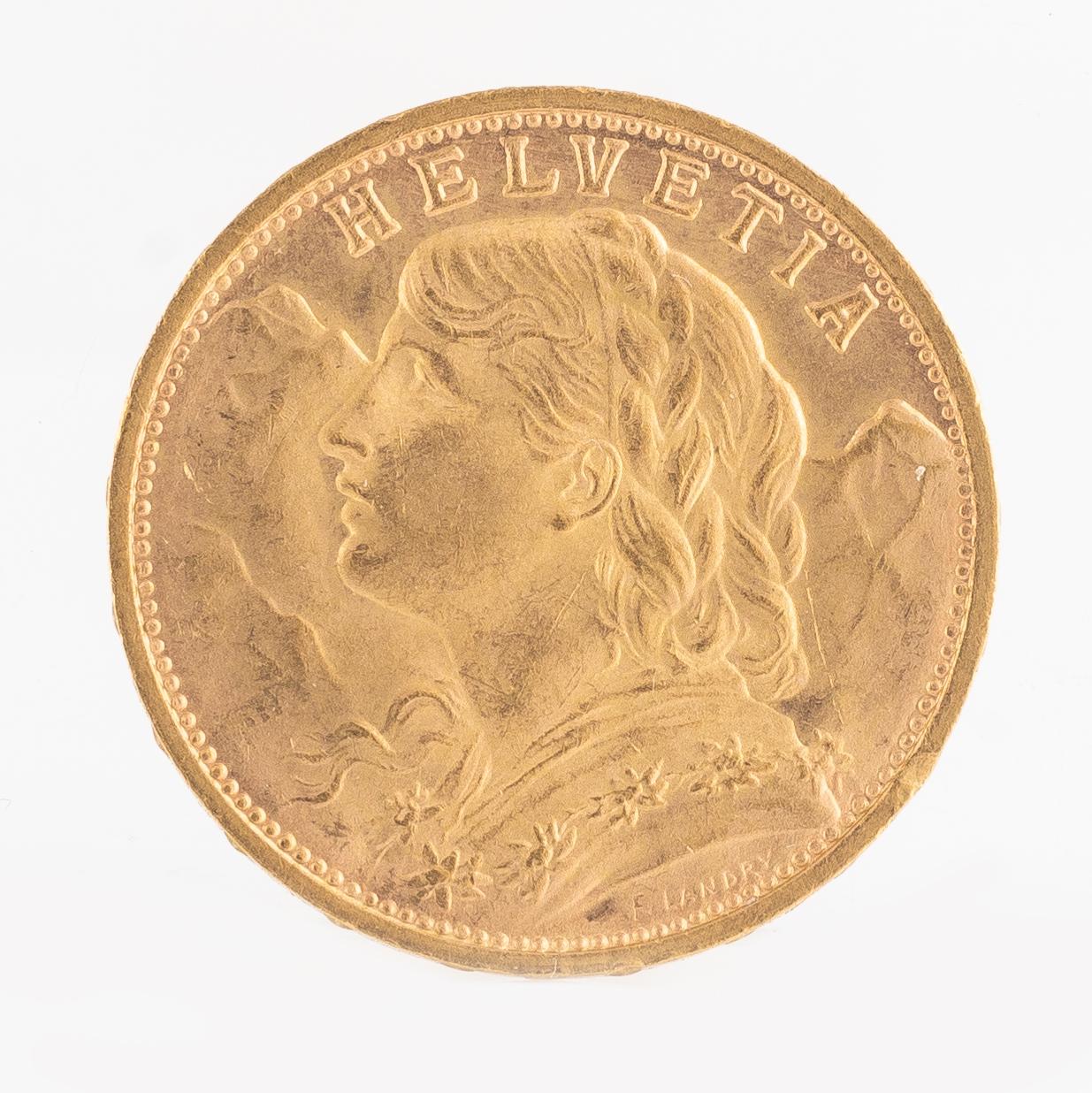 Guldmynt, Schweiz, 20 Franc, 1935 LB.