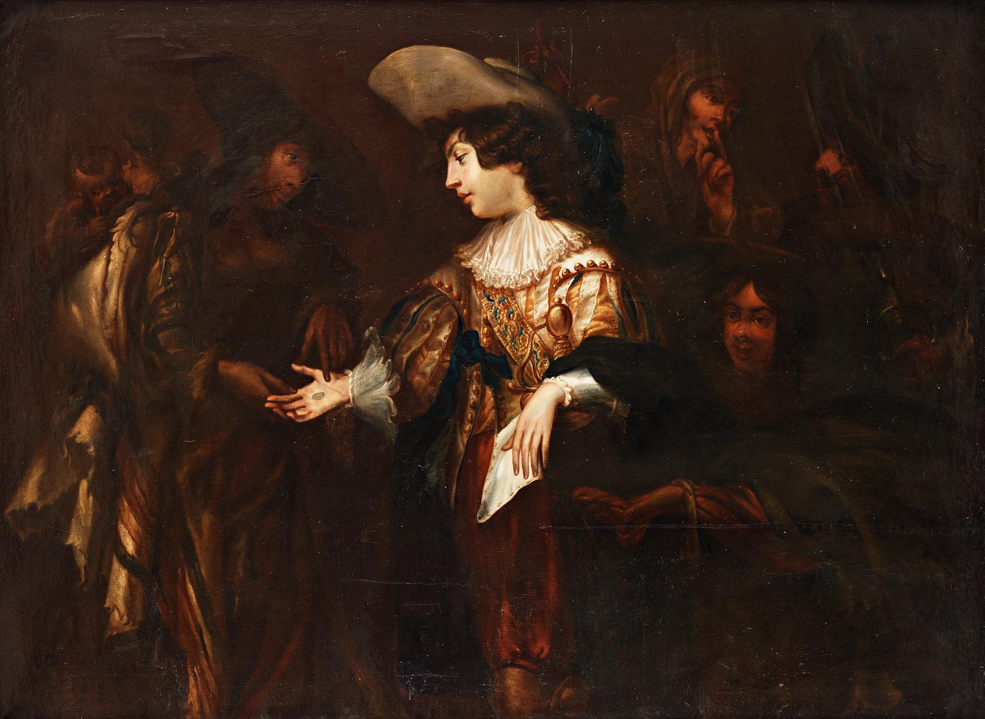 Jan Cossiers Follower of, Young gentleman, told his fortune and robbed.