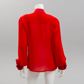 CHRISTIAN DIOR, synthetic blouse, 1970's/80's, size 8.