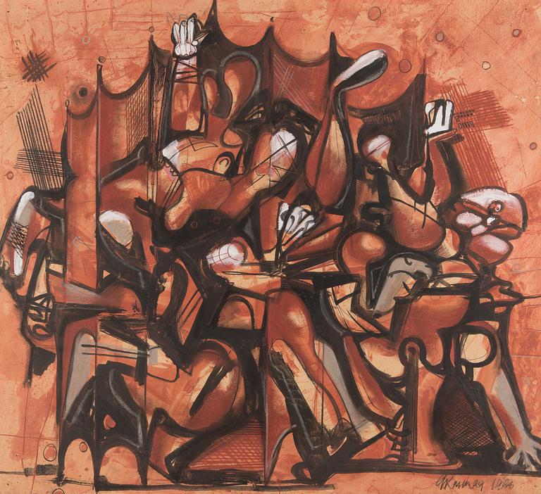 ANDRUS KASEMAA,  mixed media on paper, signed.