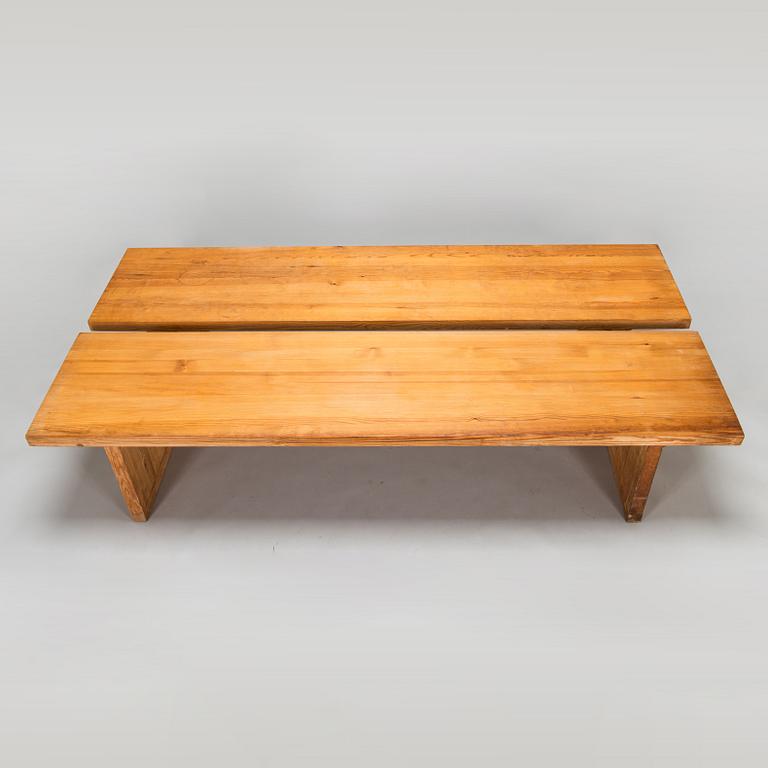 Two pine wood benches, mid-20th century.
