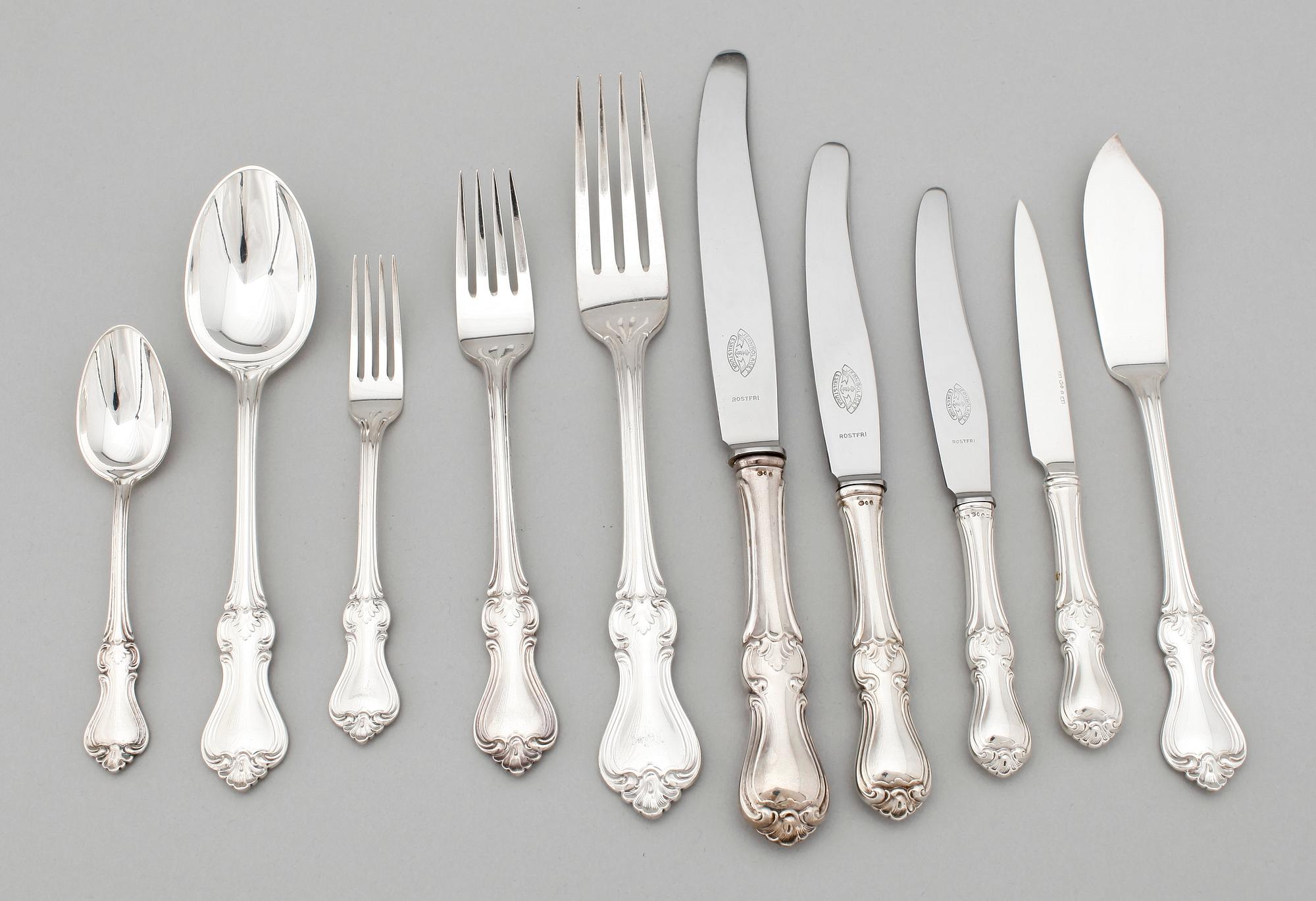 BESTICKSUPPSÄTTNING, 114 delar, silver, K. Andersson, 1938. Vikt. 3365 g, exkl. knivar.