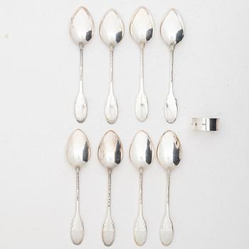 Table spoons, 8 pcs, and a napkin ring, silver, including WA Bolin, Stockholm.
