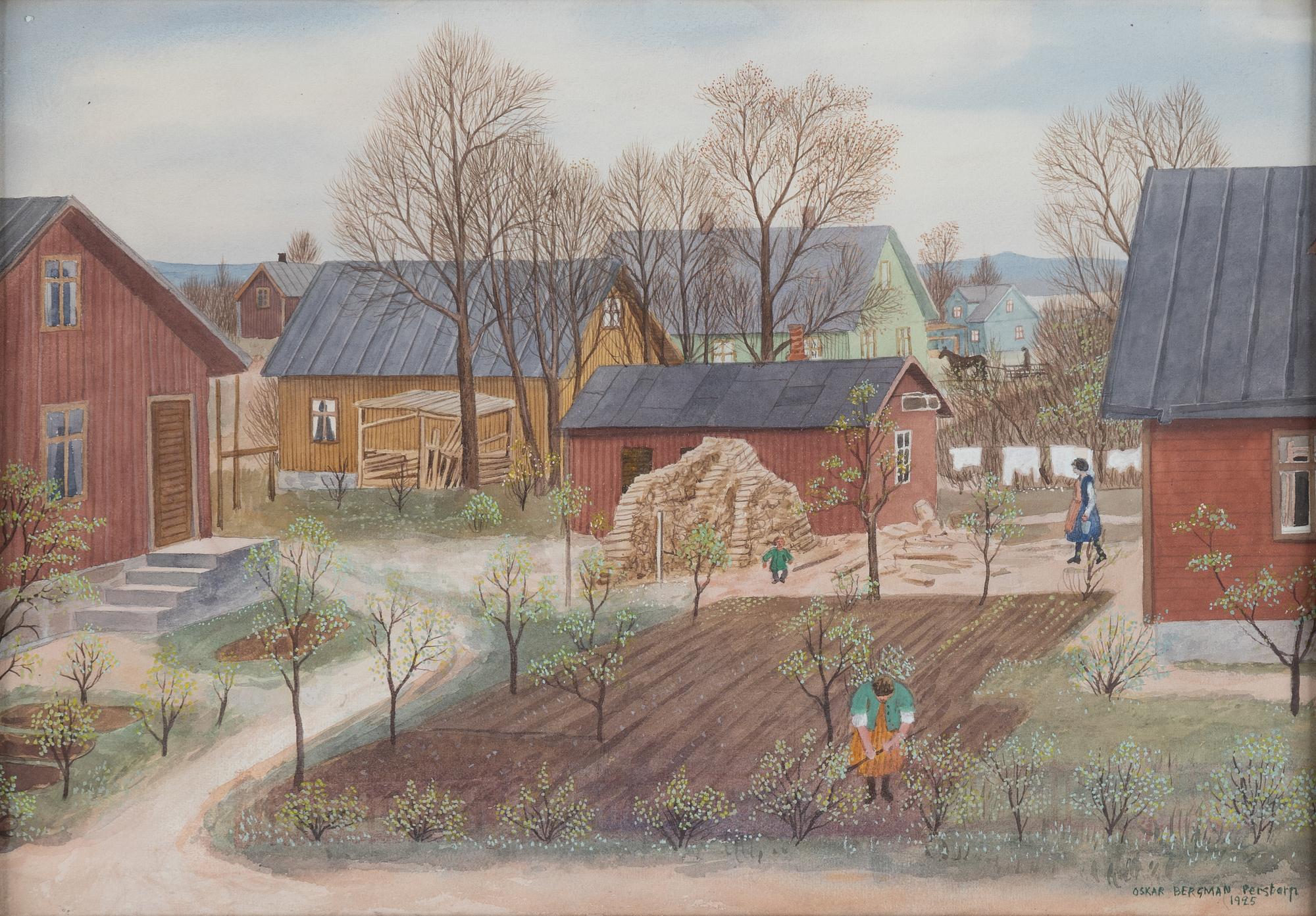Oskar Bergman, watercolour, signed and dated Perstorp 1925.