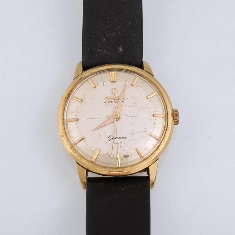 ARMBANDSUR, herr, boett i 18 k guld, "Genève", Omega, total vikt 38 g.
