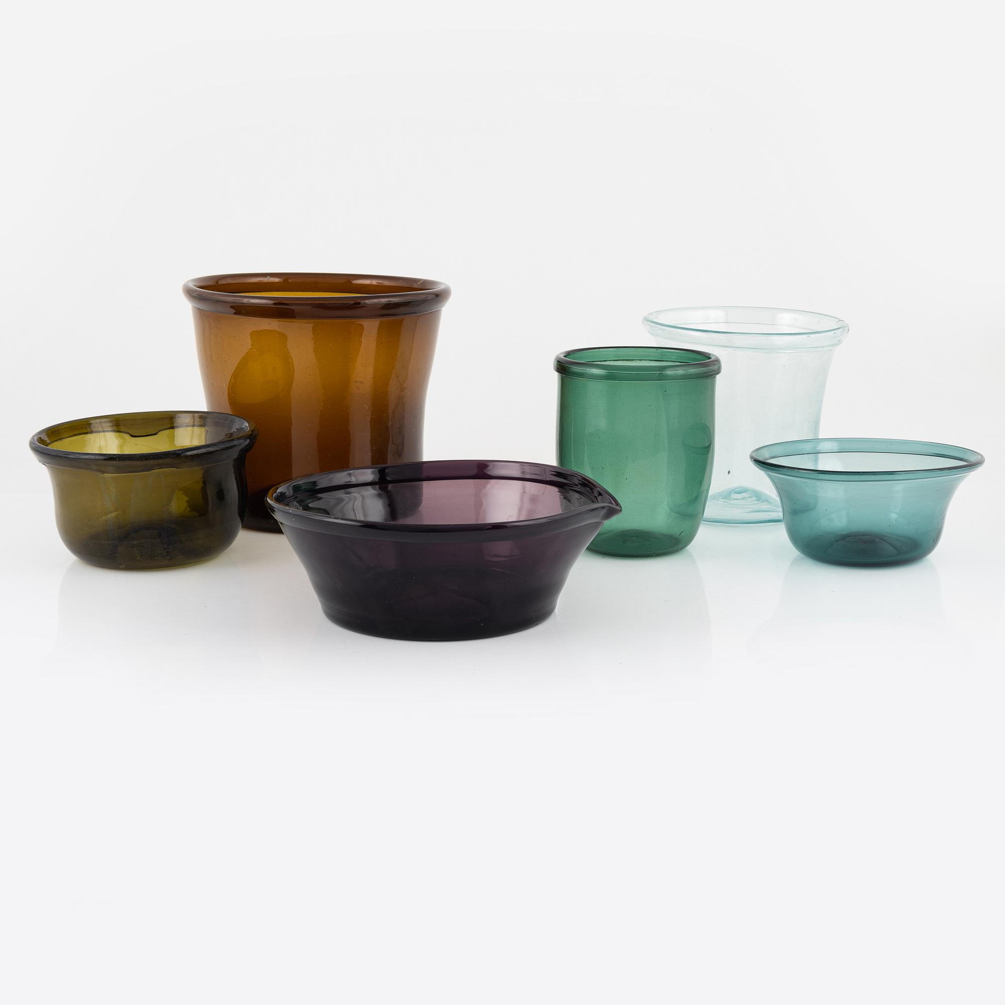 Six glass container, Sweden, 19th/20th century.