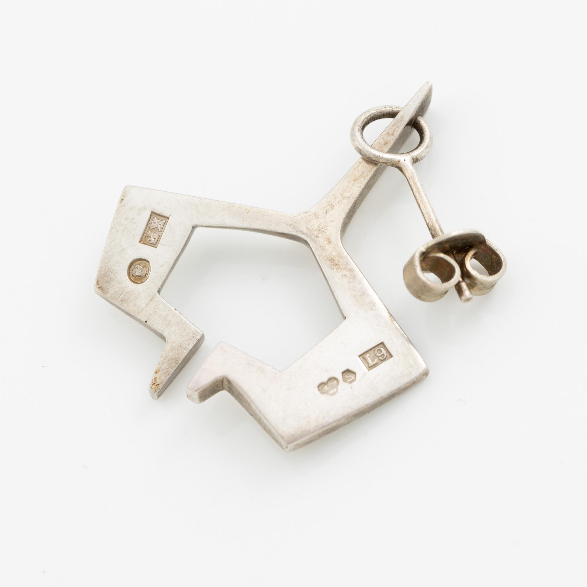 PA Lundahl-Terrs, a crown, two bracelets, a brooch, a earring, and a pendant, silver, Stockholm and Växjö, among others 1961.