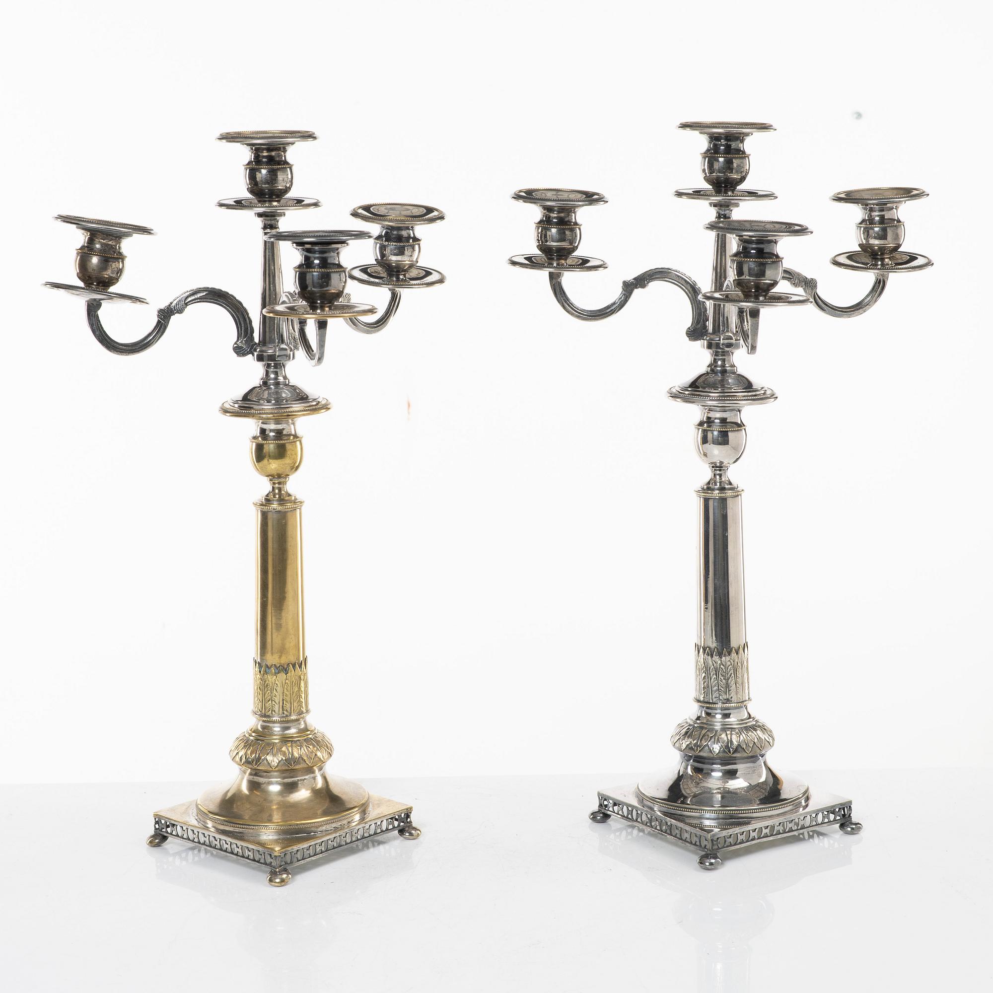 A pair of silver plated candelabra, CG Hallbergs Guldsmeds Ab, Stockholm, first half of the 20th century.