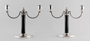 KANDELABRAR, 1 par, nysilver och ebonit, 1930-tal.