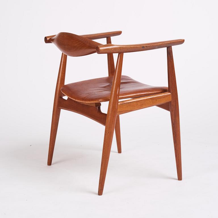 Hans J Wegner, a teak and brown leather 'CH-35', Carl Hansen & Son, Denmark 1950-60s.