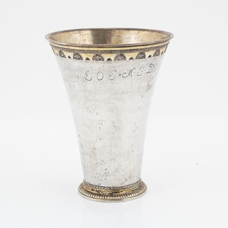 A Swedish 18th century parcel-gilt beaker, mark of Henrik Nourin, Norrköping, 1777.
