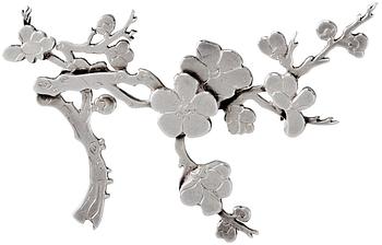 361. A Wiwen Nilsson sterling brooch of a branch of cherry blossom, Lund 1965.