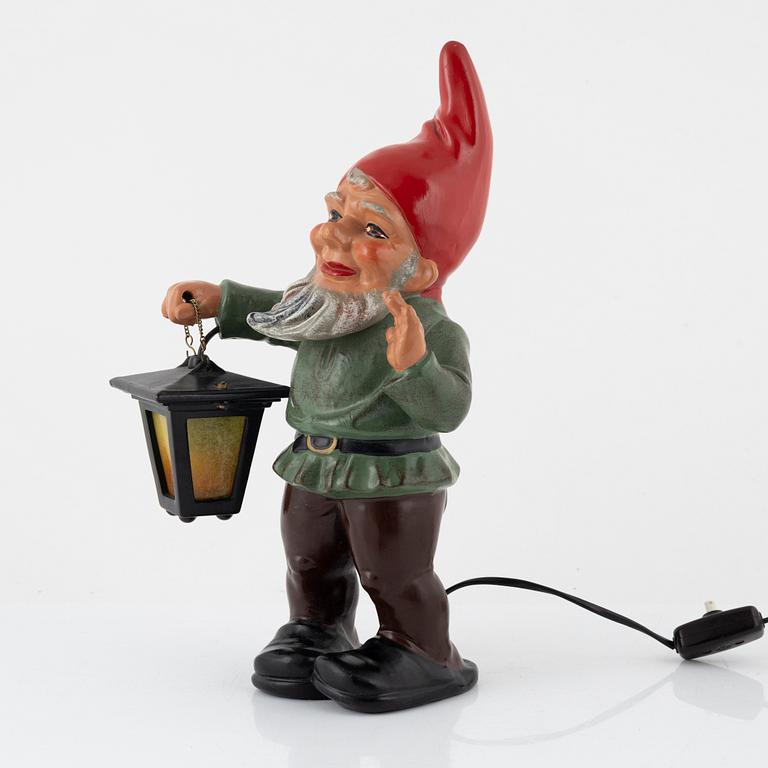 A West German earthenware gnome with lantern from the second half of the 20th century.