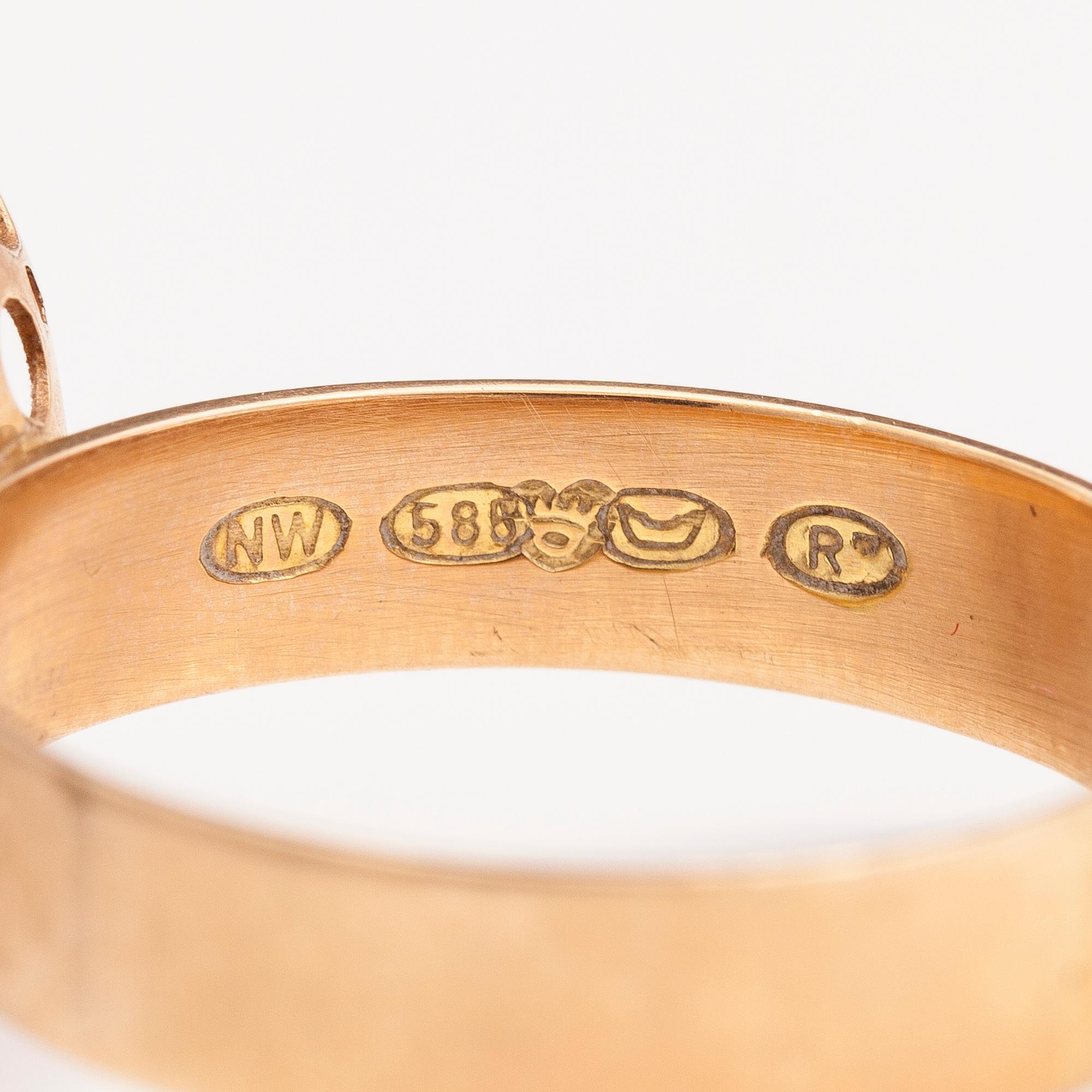 LIISA VITALI, SORMUS "Leppäkerttu", 14K kultaa, Westerback, Helsinki 1970.