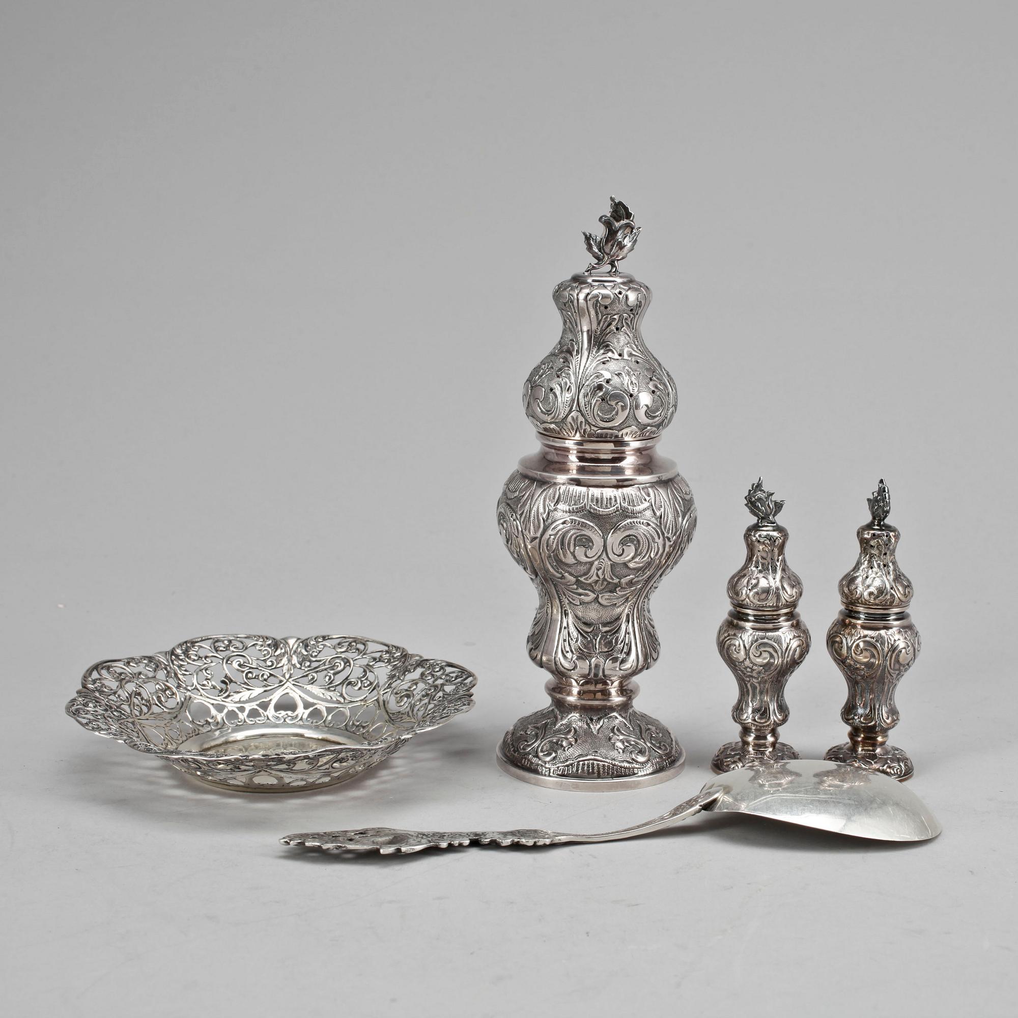 PARTI SILVER, 5 delar, silver, bla. Guldasken Aktiebolag, Stockholm 1965. Total vikt ca 437 gram.