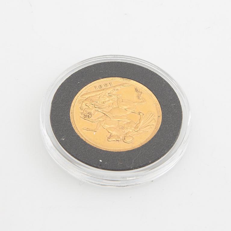 Guldmynt Storbritannien, Drottning Victoria 1 Sovereign, 1890.