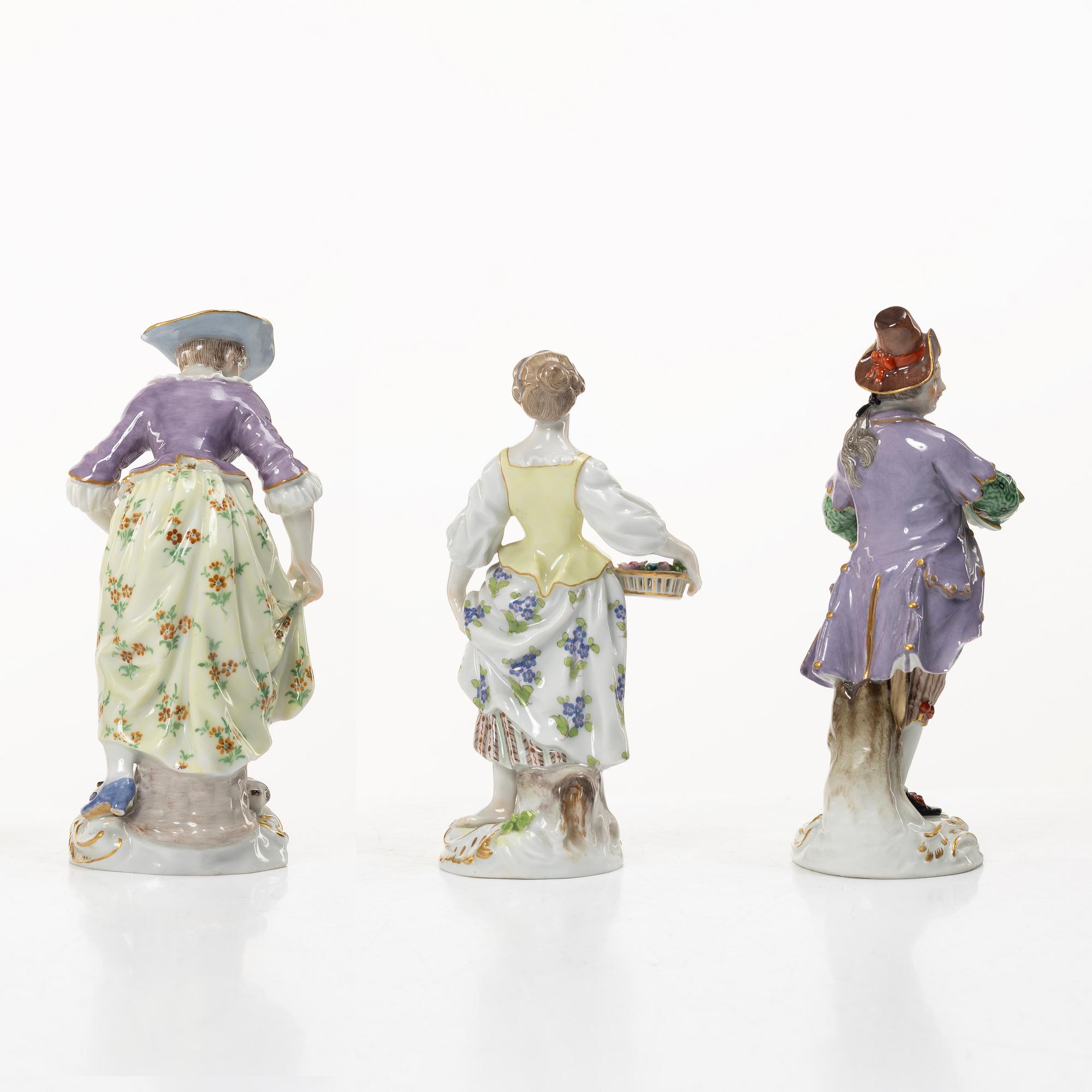 Meissen, Figuriner, tre stycken, porslin, omkring 1900.