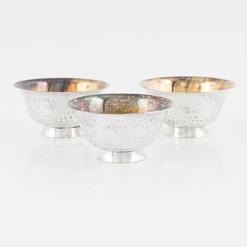 Three Japanse Silver Saké Cups, second half of the 20th century.