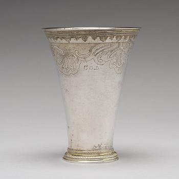 A Swedish 18th century parcel-gilt silver beaker, mark of Gustaf Henning, Stockholm 1752.