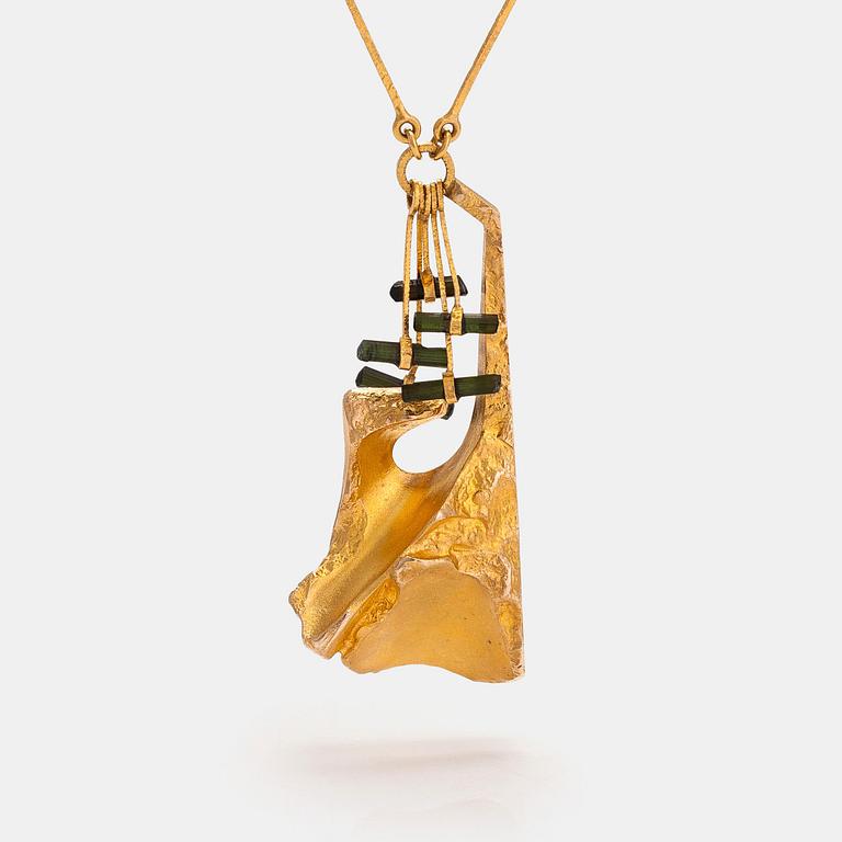 Björn Weckström, a 14K gold and tourmaliner necklace "Semiramis". Lapponia 1973.